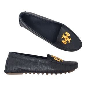 Tory Burch Everly Driver Loafers Flat Tumbled Calf Leather Black 151421 Size 6
